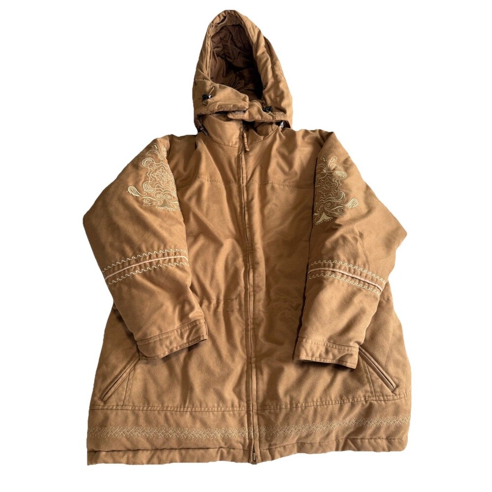 Cabelas GOOSE Down Jacket Parka Women’s Size XL Tan Removable Hood